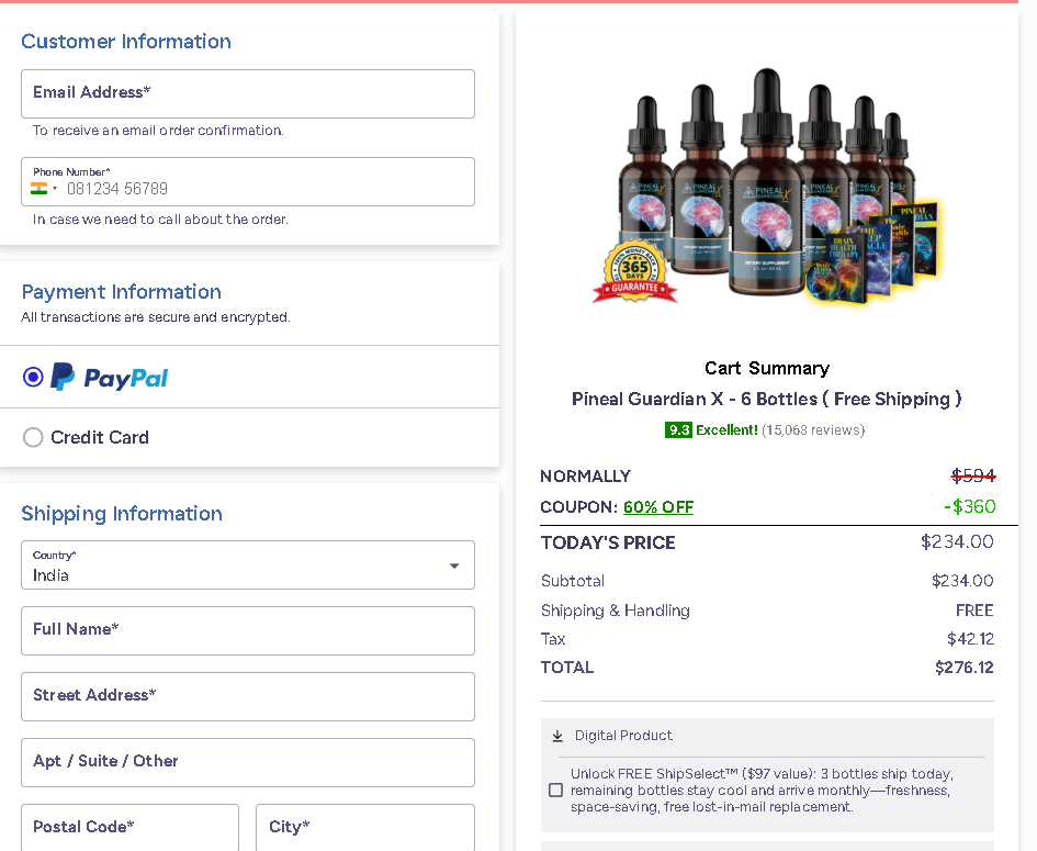 Pineal Guardian X Checkout Page